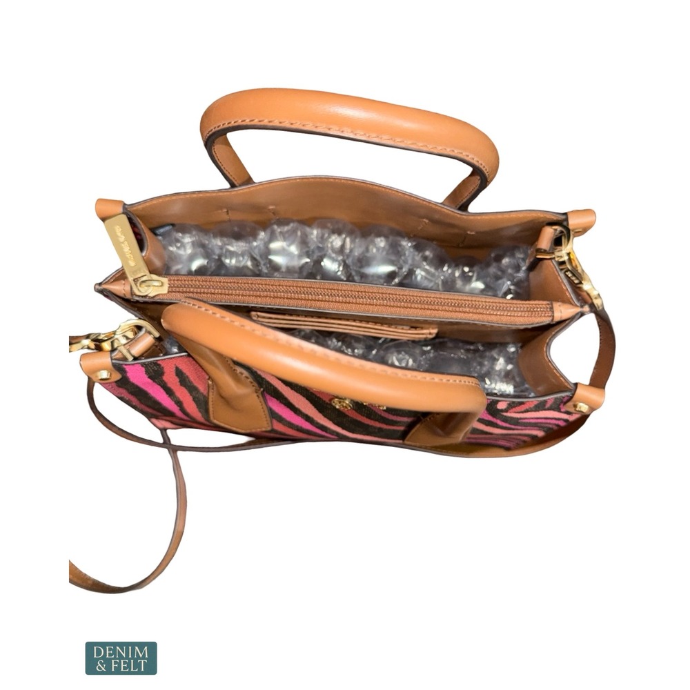 Michael Kors Maple Small Satchel Zebra Print Brown Multi Crossbody Bag Pink - Picture 6 of 15